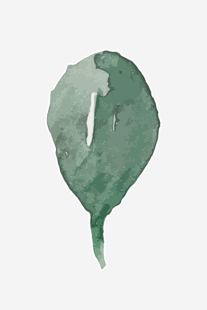 Watercolor green leaf psd hand drawn sticker element
