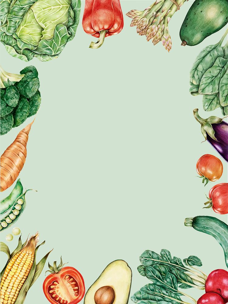 Fresh vegetable border frame vector hand-drawn