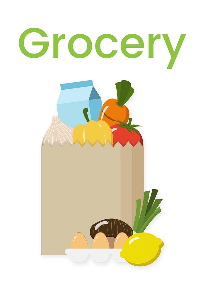 Illustration of paper bag full of grocery