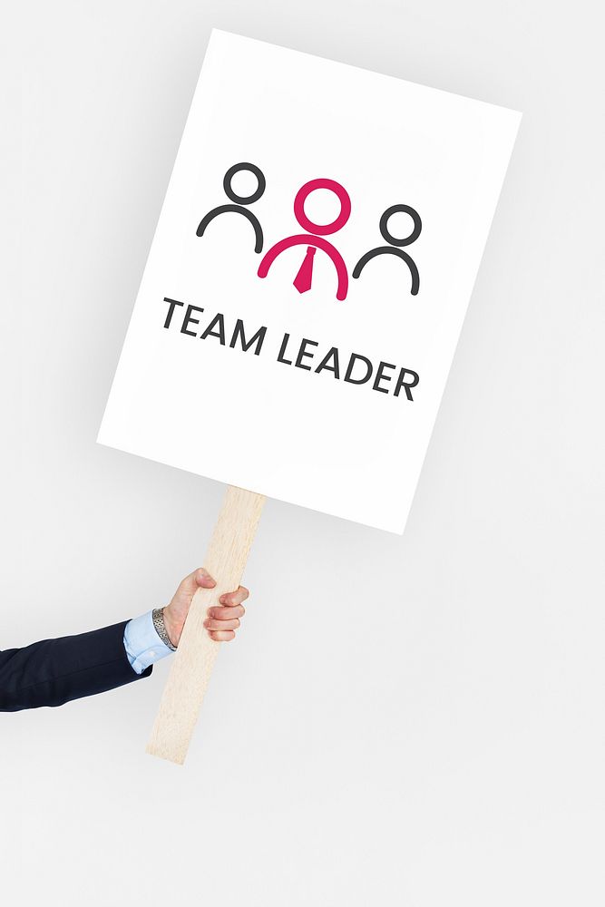 Hand holding banner of leadership business organization graphic