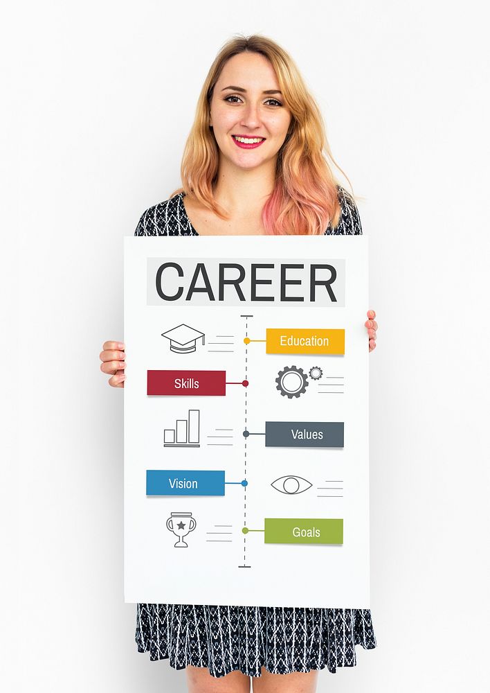 Woman holding network graphic overlay banner