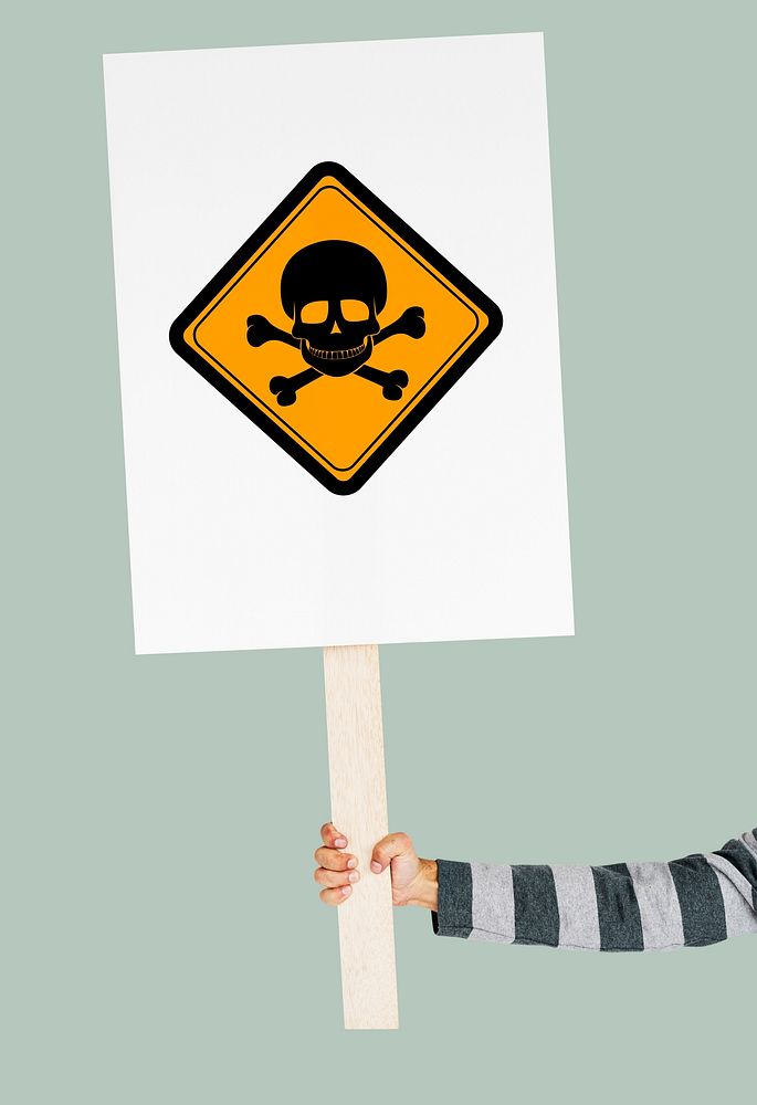Studio Shoot Holding Banner with Poison Attention Sign