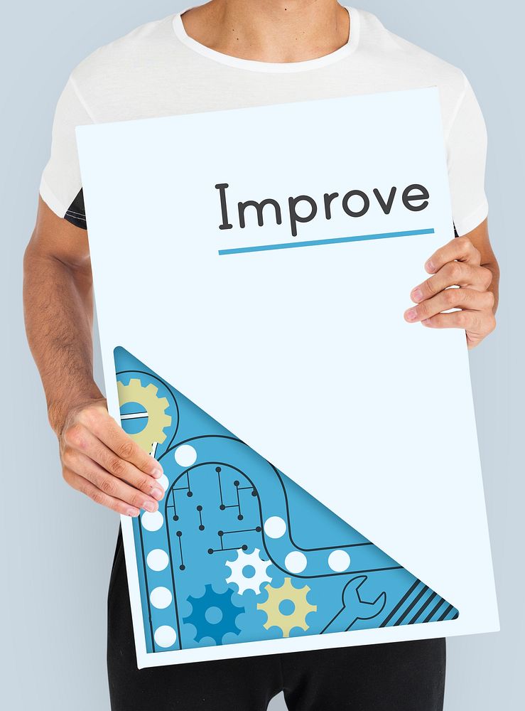 man holding advertising banner with improve word