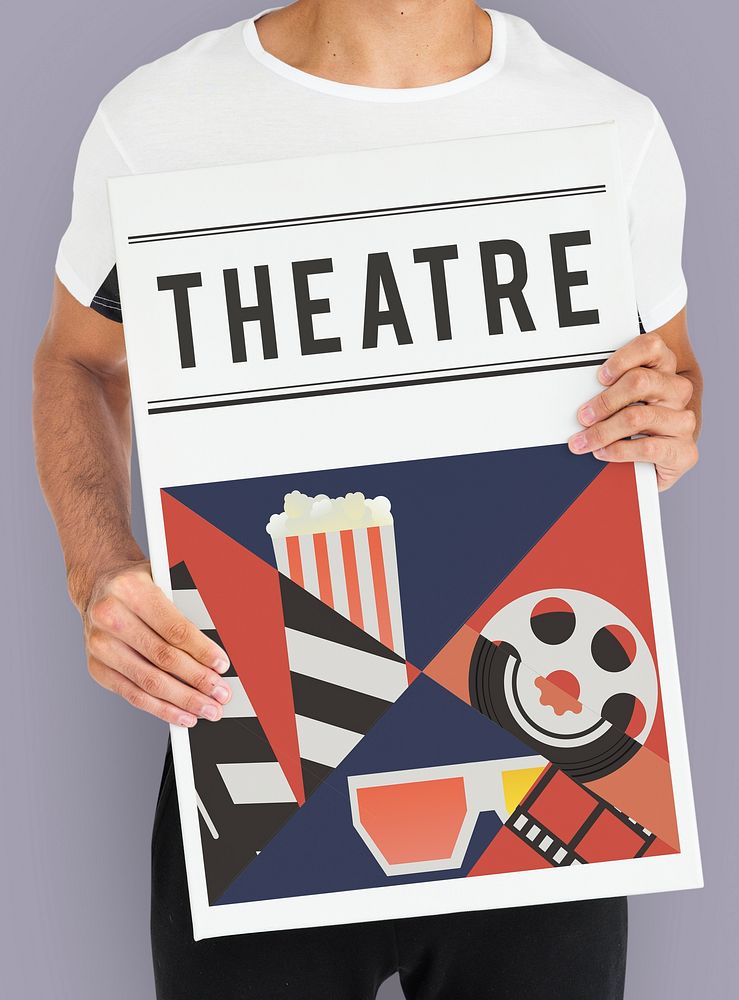 Man holding banner of movies theatre media entertainment
