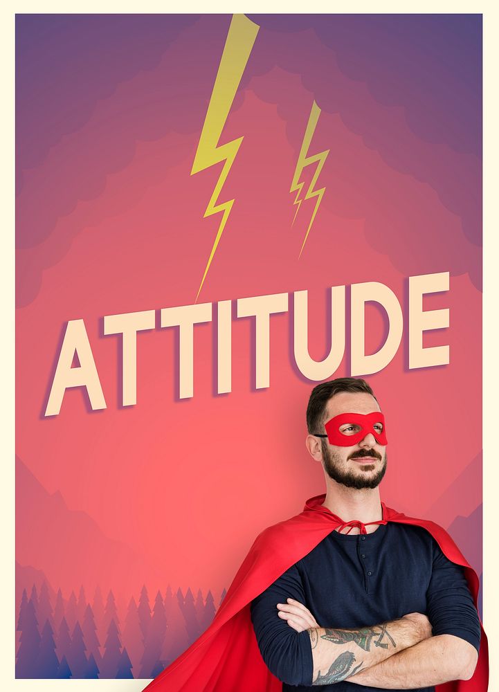 People with superhero custome and motivation word graphic