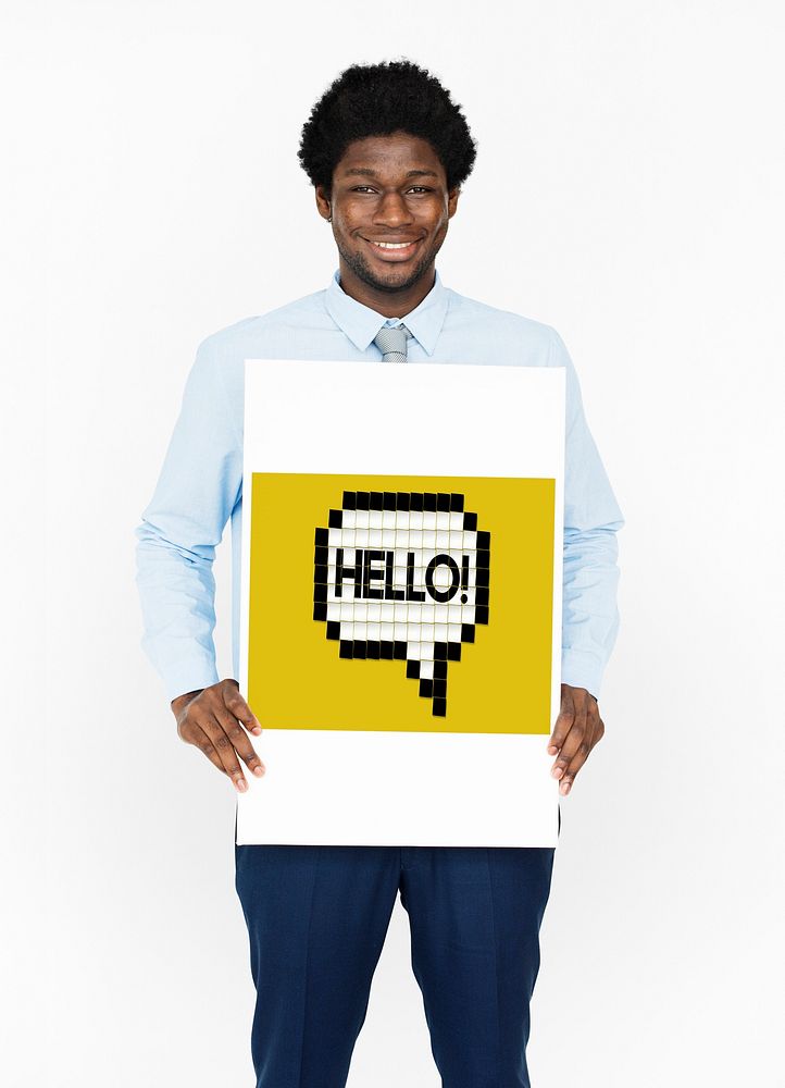 Hello Hi Greeting Speech Bubble Holding Board