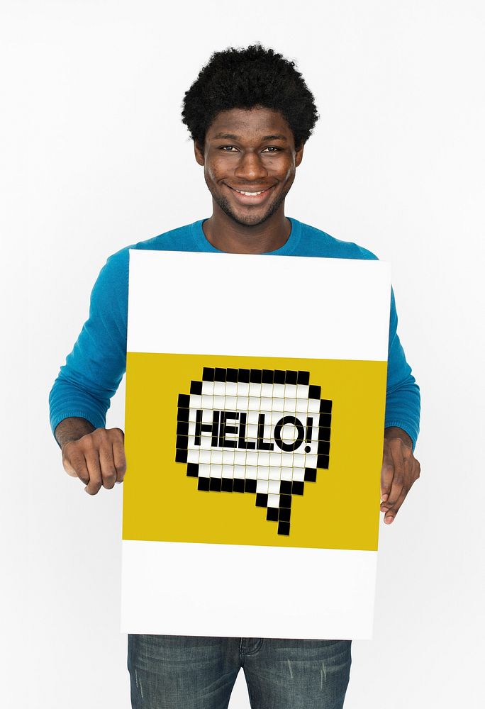 Hello Hi Greeting Speech Bubble Holding Board