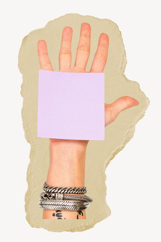 Hand holding note paper,  collage element