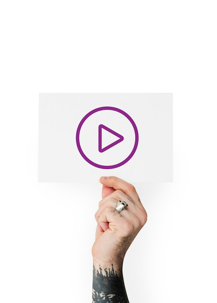 Play button icon graphic with people studio shoot
