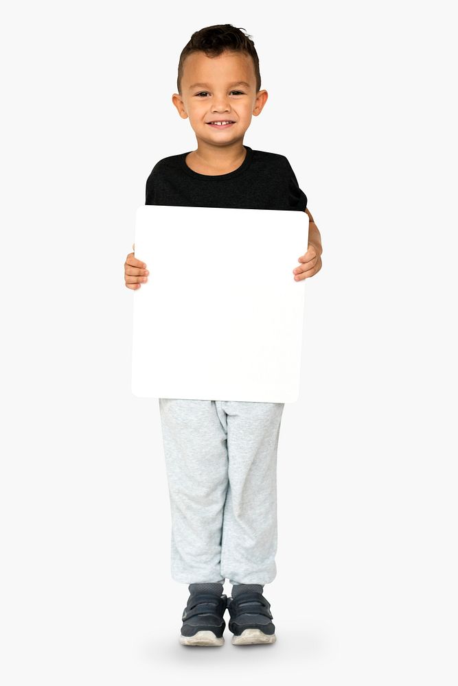 Happiness little boy smiling holding blank placard