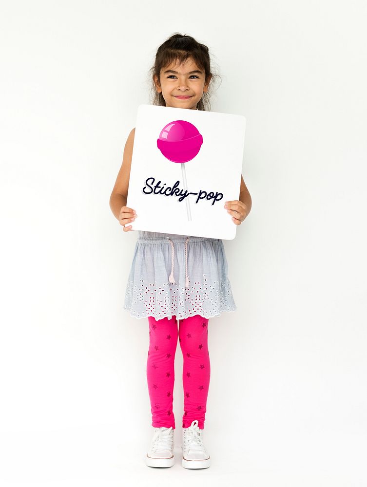 Girl with illustration of sweet candy lollipop