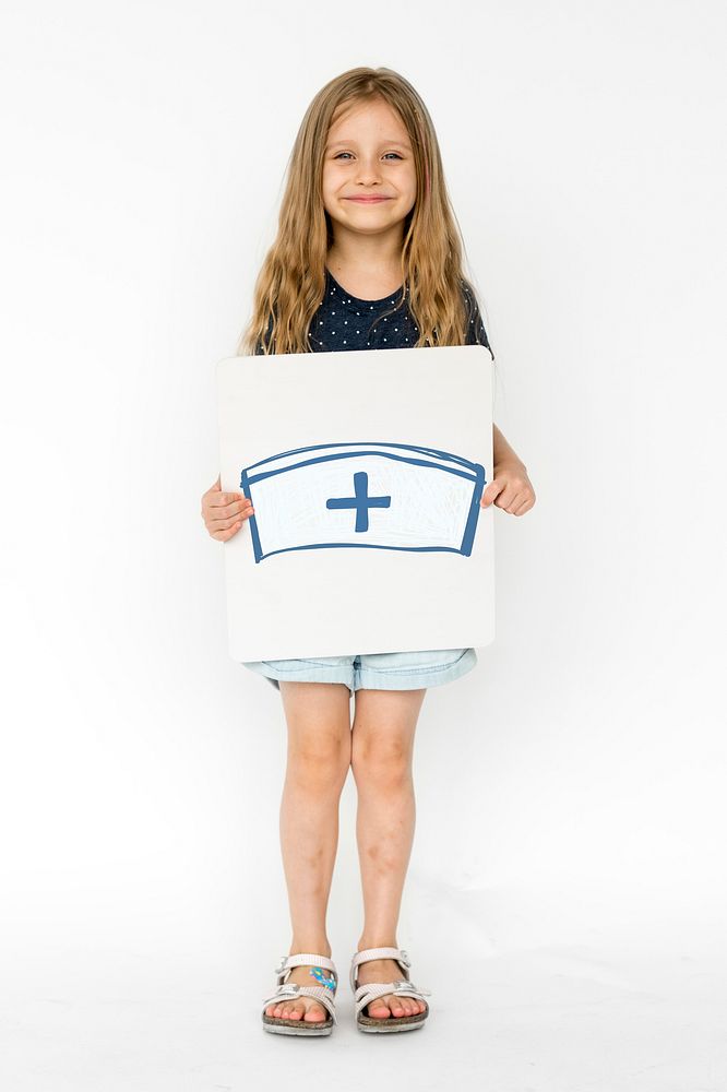 Child with a drawing of nurse hat