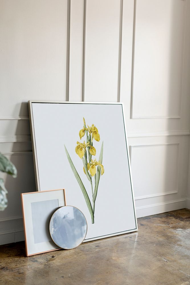 Floral frame against a white wall