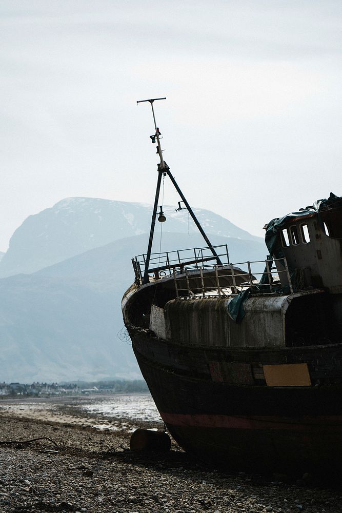 Old wrecked ship at coast of Fort William, Scotland