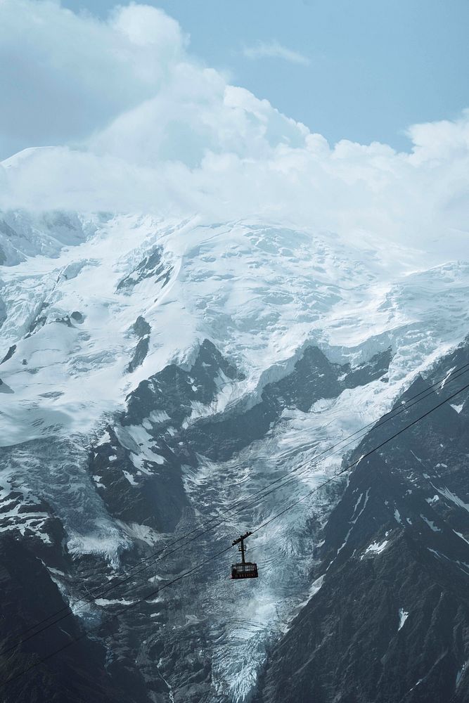 Cable car from Aiguille Rouge overlooking the Mont Blanc massif
