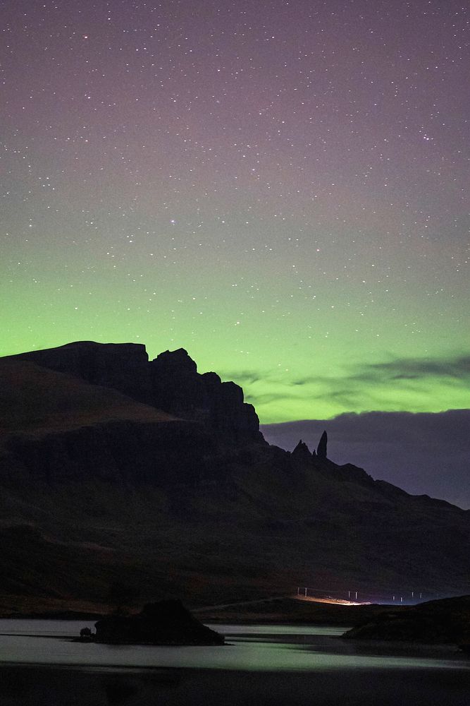 Aurora borealis over the Isle of Skye in Scotland