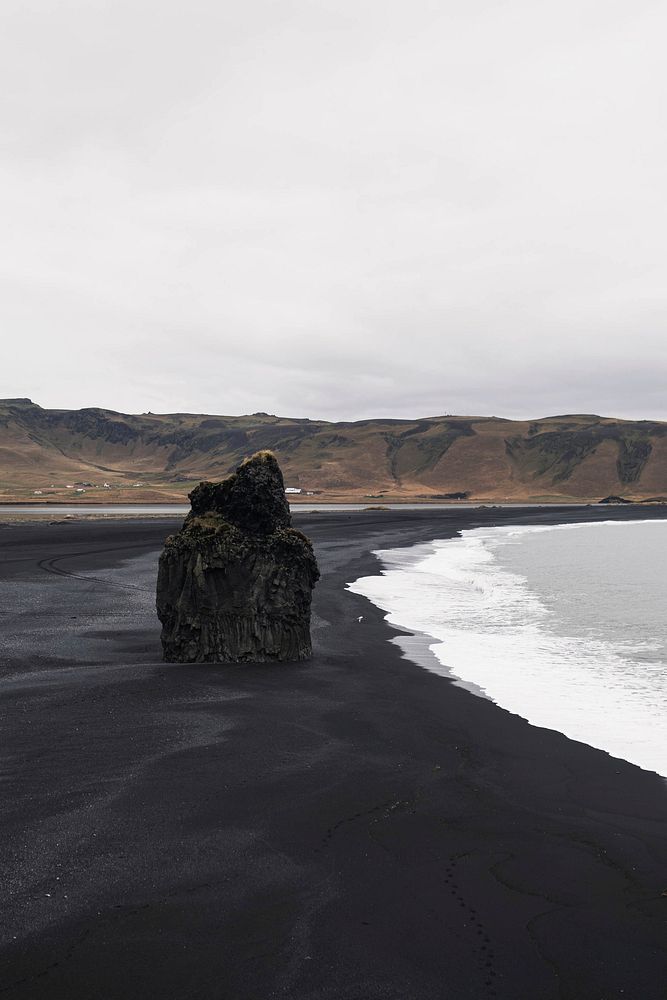 View of black sand beach in Iceland