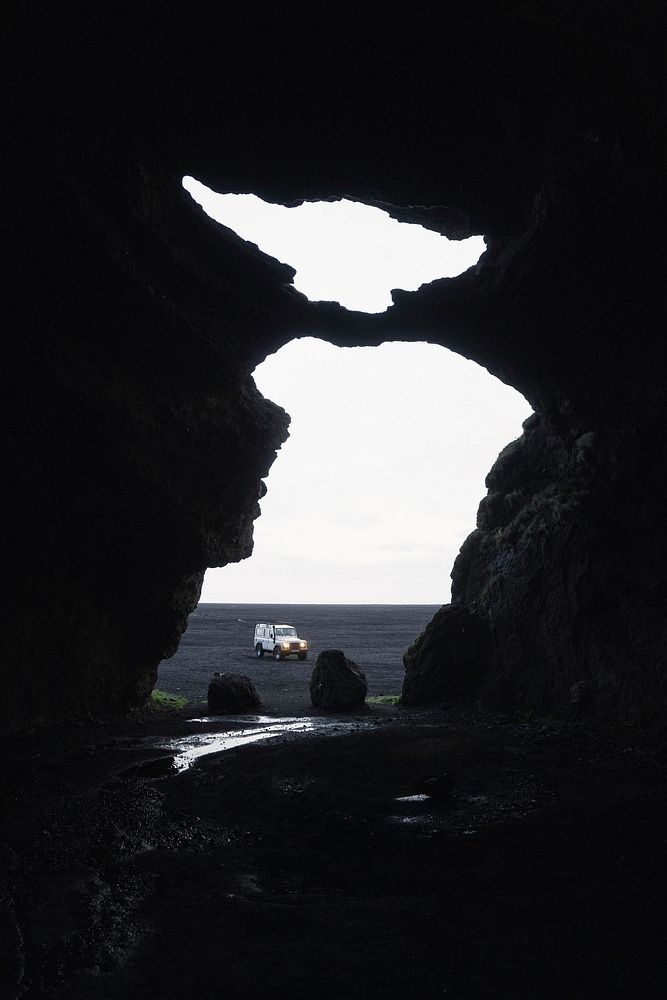 Silhouette view of cave in Iceland