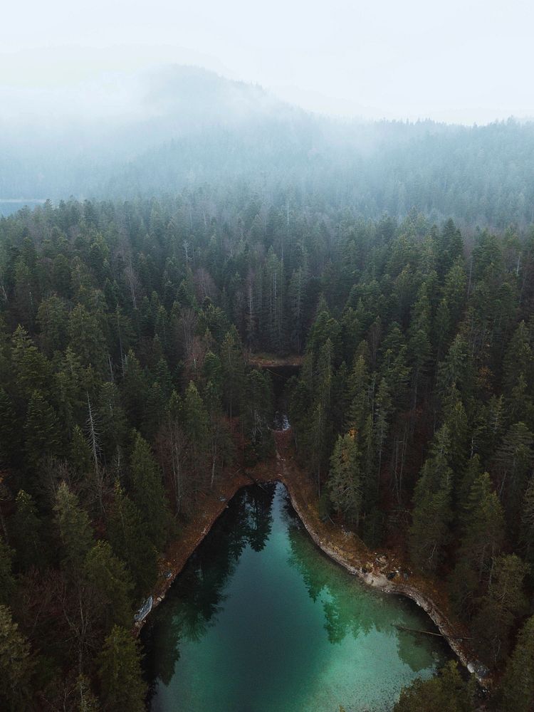 Drone shot of Eibsee lake, Germany