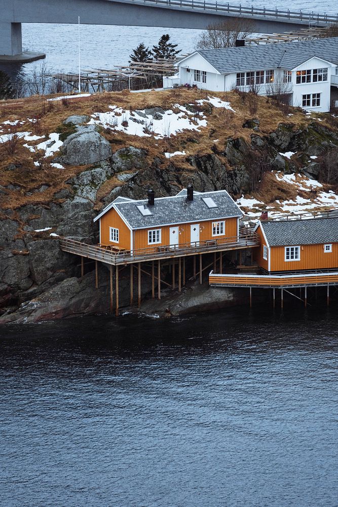 Yellow house on Lofoten island, Norway 