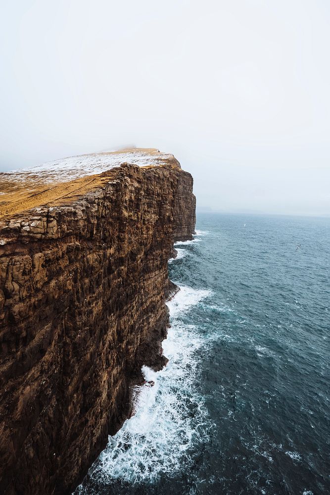 Waves hitting the cliffs in the Faroe Islands