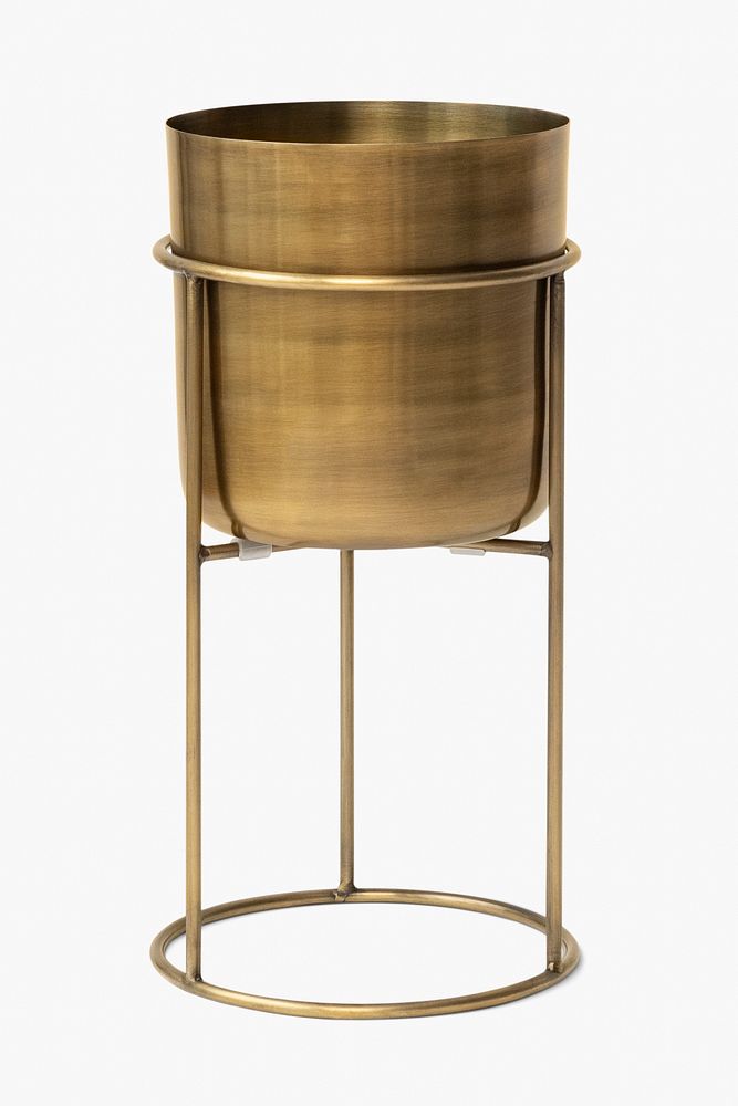 Gold metallic plant pot with stand