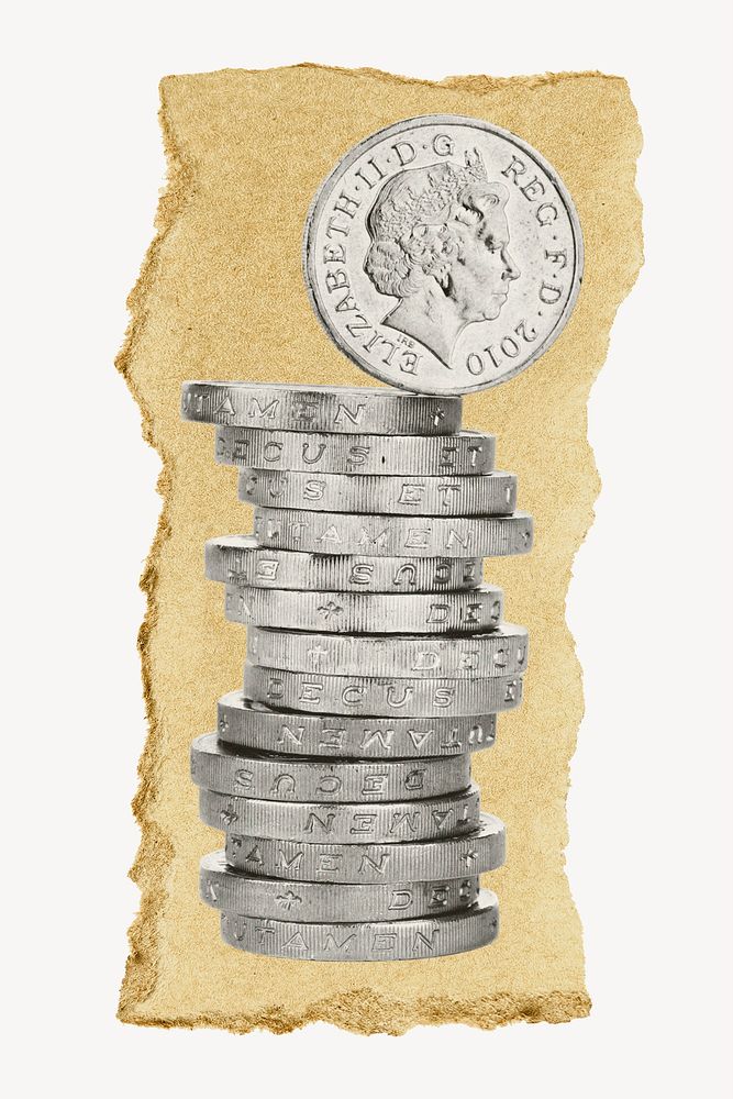 10 Pence, UK coins on ripped paper. Location unknown, 1 JUNE 2022