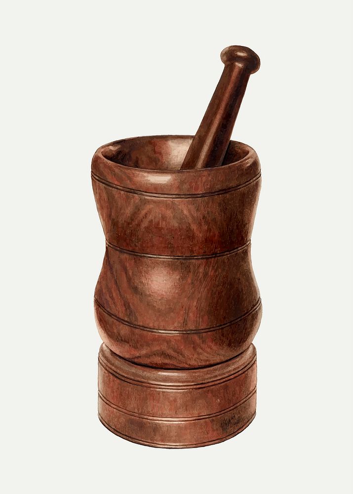 Wooden mortar and pestle vector illustration, remixed from the artwork by Carl Buergerniss