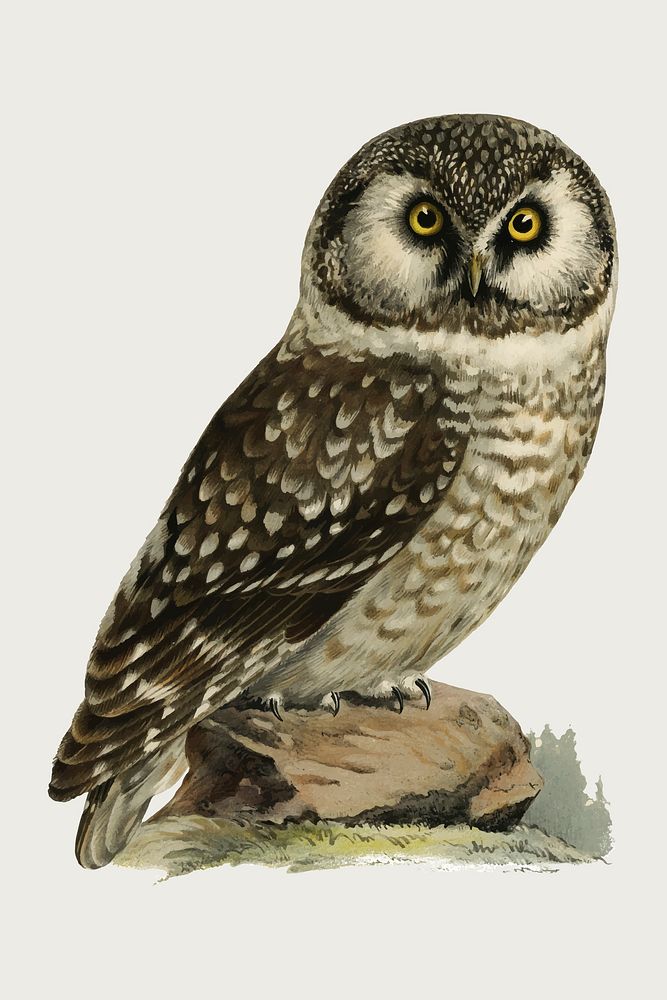 Vector boreal owl bird hand drawn