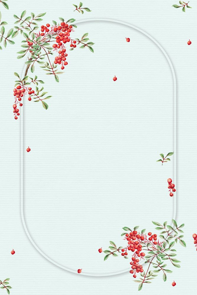 Simple frame psd coral berry art print, remix from artworks by Megata Morikaga