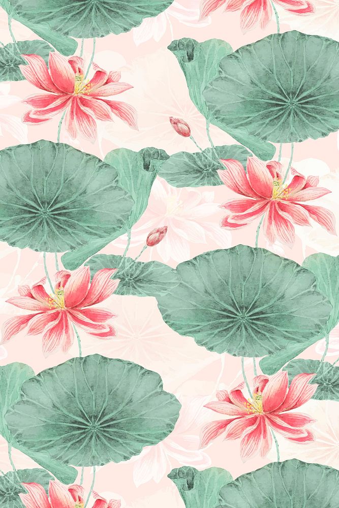 Lotus pattern botanical background vector, remix from artworks by Megata Morikaga