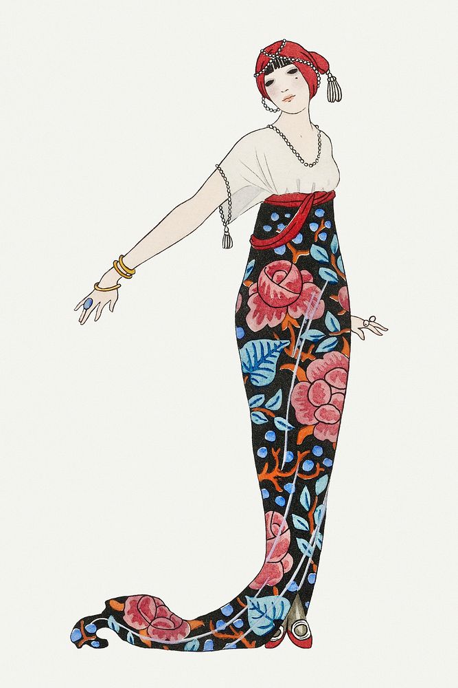 Beautiful woman 19th century fashion, remix from artworks by George Barbier