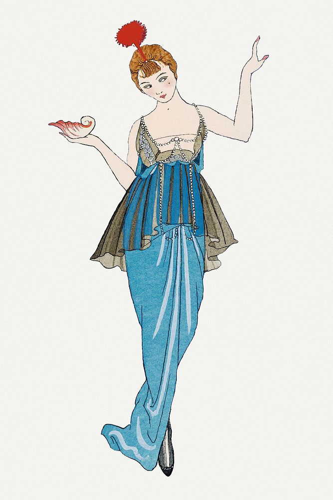 Vintage feminine 19th century fashion, remix from artworks by George Barbier