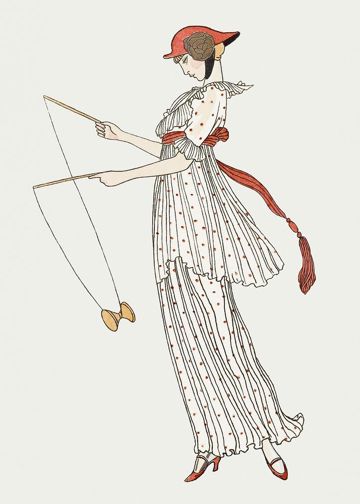 Woman in white dress 19th century fashion, remix from artworks by George Barbier