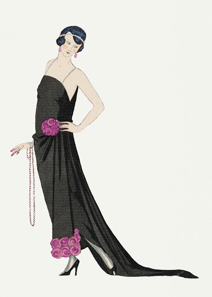 Beautiful woman 19th century fashion, remix from artworks by George Barbier