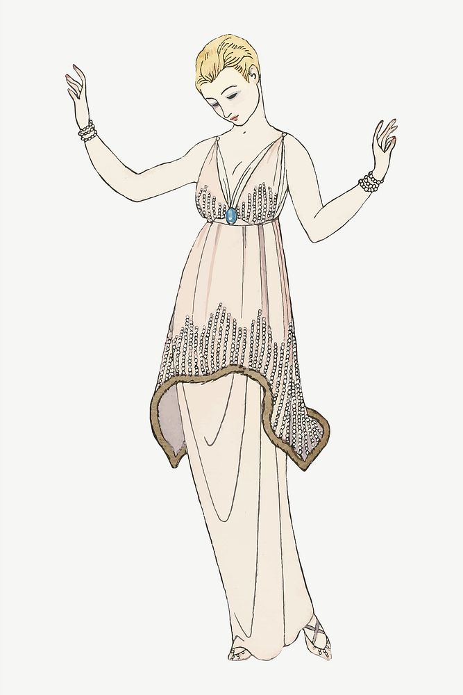 Vintage feminine party fashion vector, remix from artworks by George Barbier