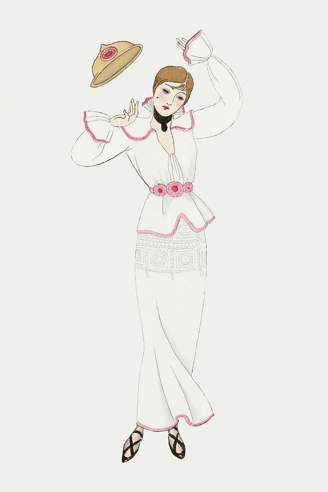 Woman in white d 19th century fashion, remix from artworks by George Barbier