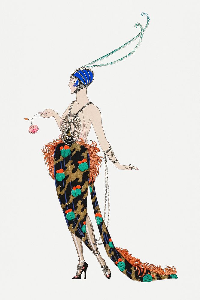 1920's fashion party gown, remix from artworks by George Barbier