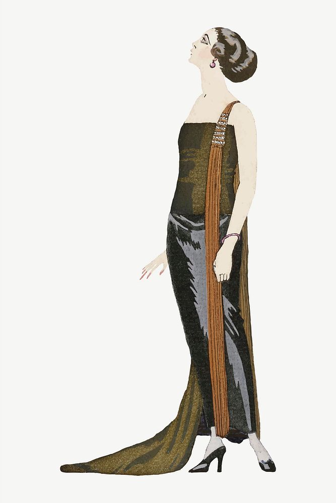 Beautiful woman vector 19th century fashion, remix from artworks by George Barbier