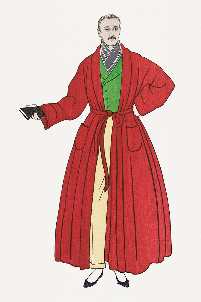 Nobleman in red robe vintage Parisian fashion, remix from artworks by George Barbier