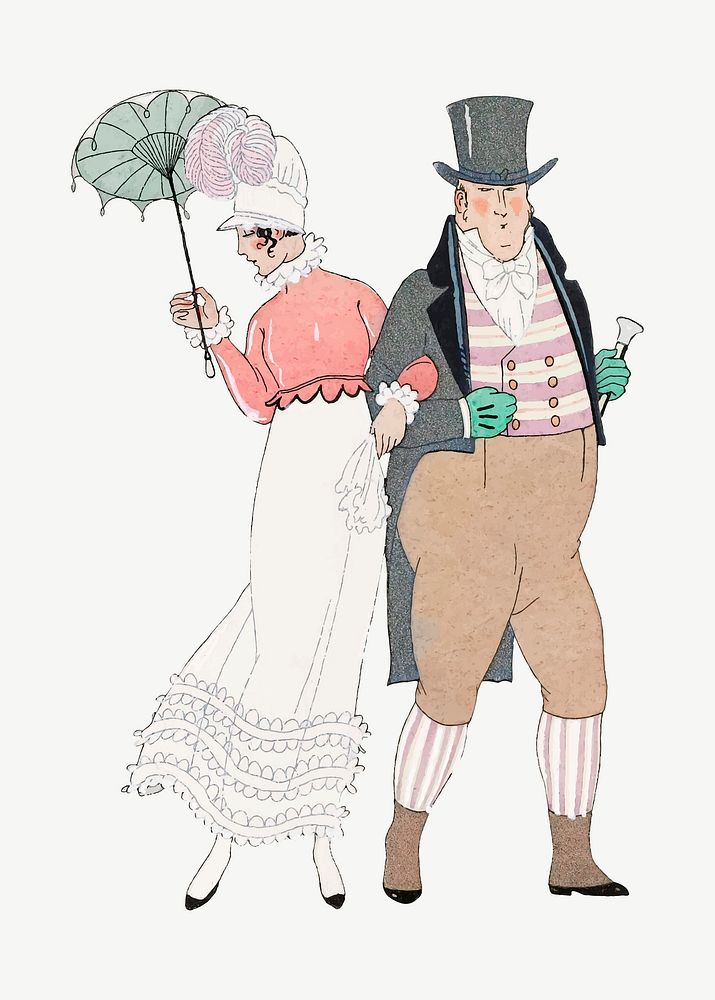 19th century vector couple fashion, remix from artworks by George Barbier