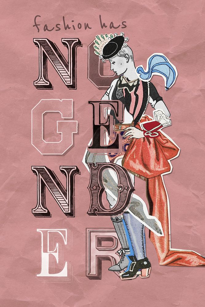 Fashion has no gender mixed media collage, remix from artworks by George Barbier