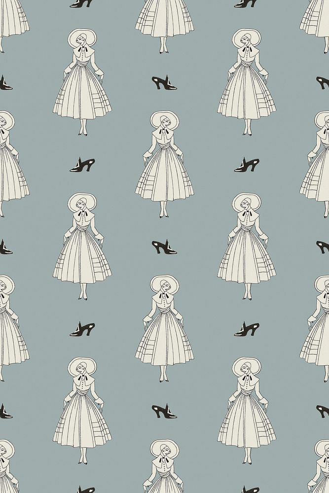 Vintage Parisian fashion pattern psd feminine background, remix from artworks by George Barbier