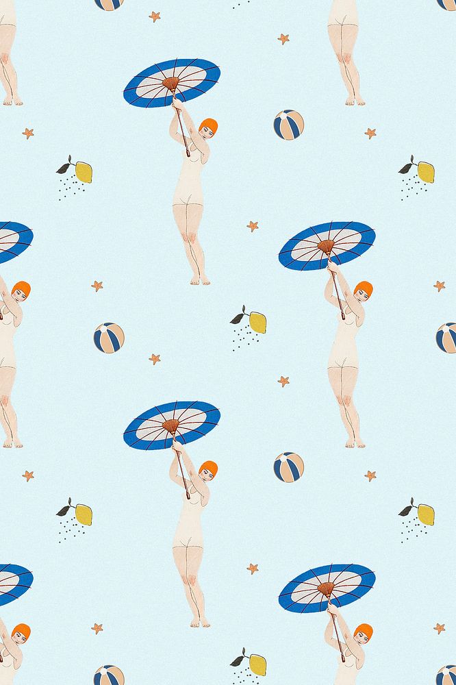 Vintage swimsuit fashion pattern feminine background, remix from artworks by George Barbier