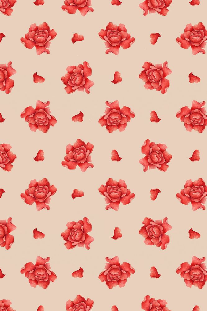 Red rose floral pattern background vector, remix from artworks by Zhang Ruoai