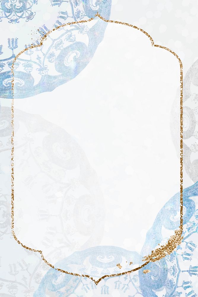 Vintage gold frame vector on blue mandala background, remixed from Noritake factory china porcelain tableware design