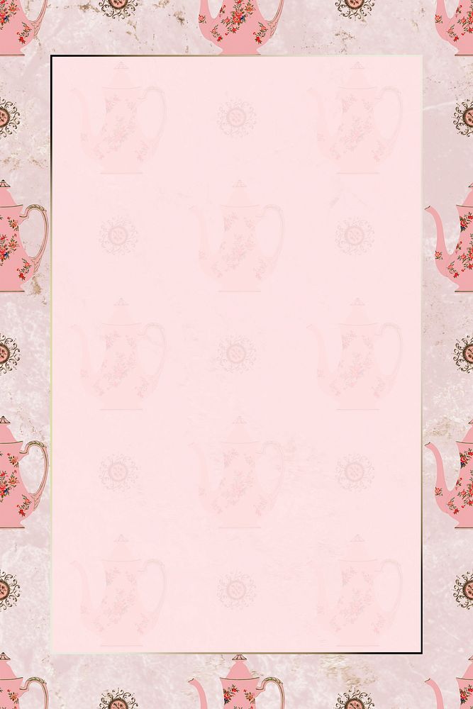 Vintage frame vector on pink pitcher background, remixed from Noritake factory china porcelain tableware design