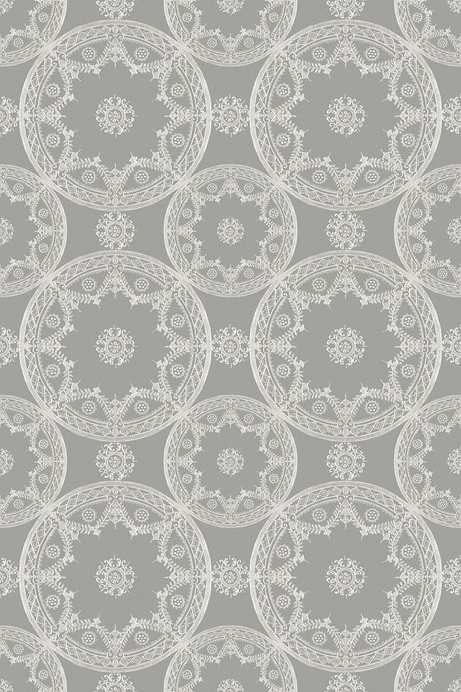 Vintage floral mandala pattern background in gray, remixed from Noritake factory china porcelain tableware design