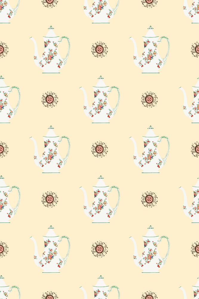 Vintage teapot pattern vector background, remixed from Noritake factory tableware design