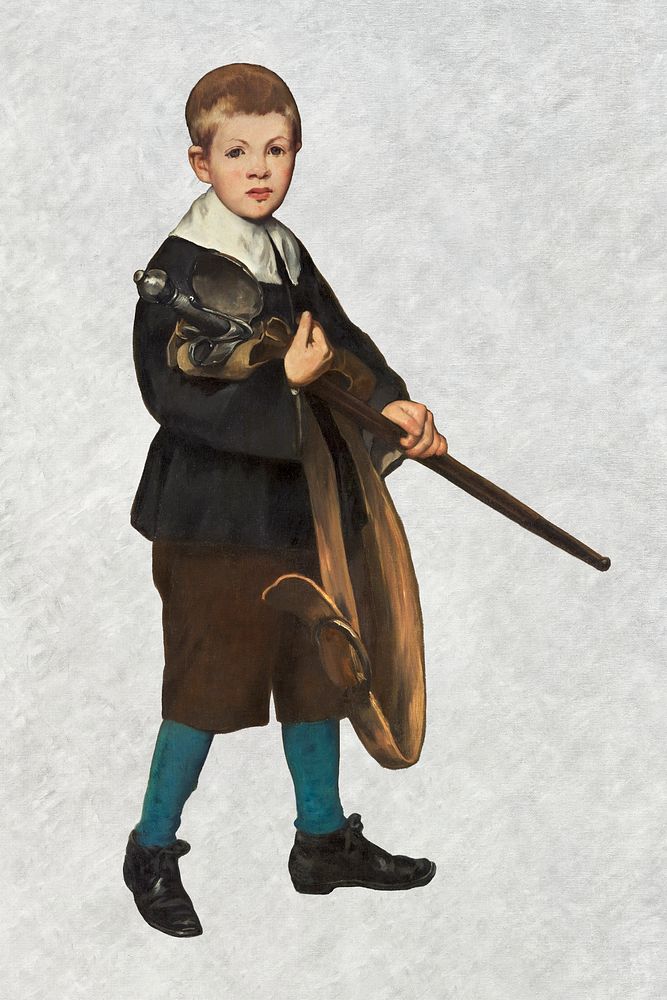 Boy with a sword vintage illustration, remixed from artworks by &Eacute;douard Manet